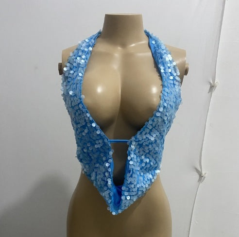 Sequined Halter Back Top
