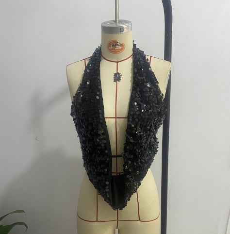 Sequined Halter Back Top