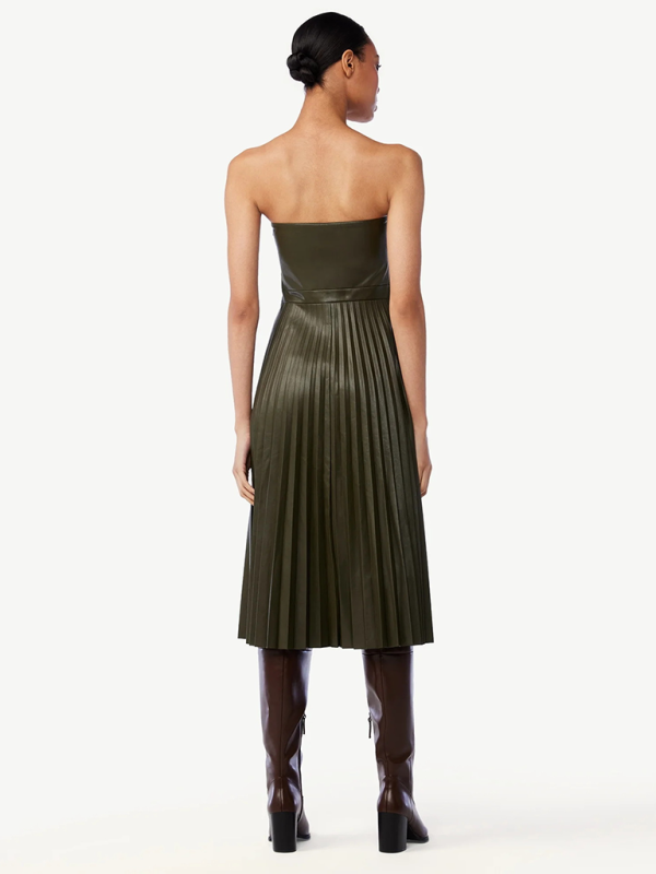 Tube Top Pleated Leather Dress