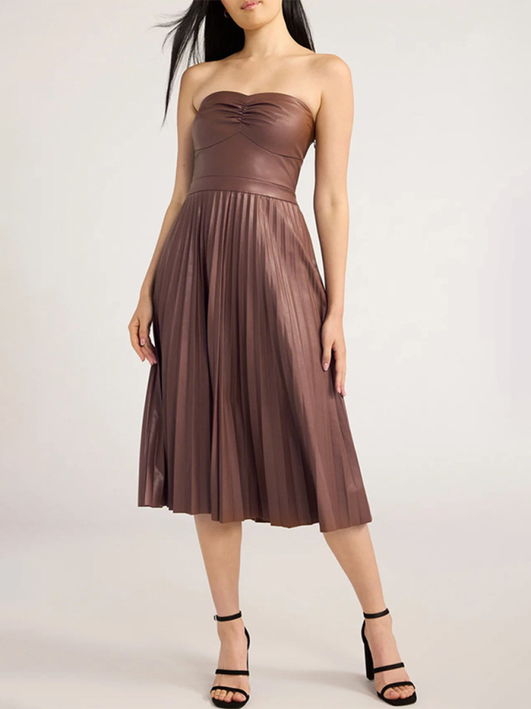 Tube Top Pleated Leather Dress