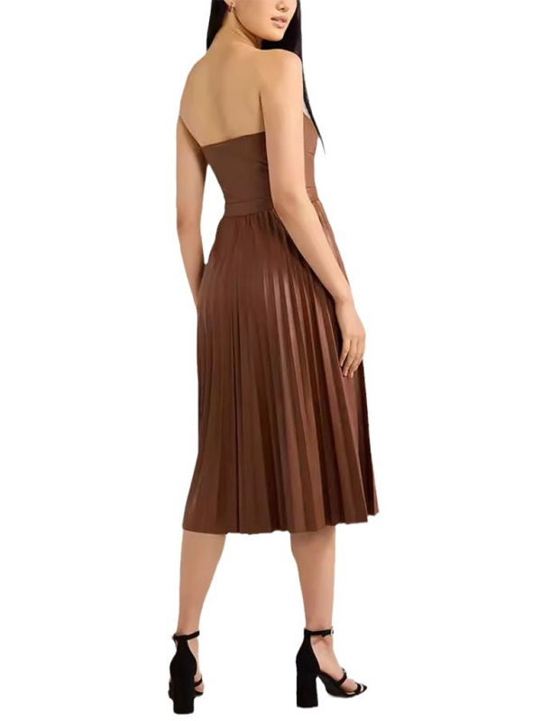 Tube Top Pleated Leather Dress