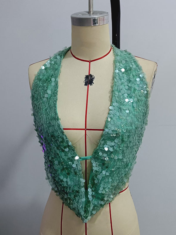 Sequined Halter Back Top