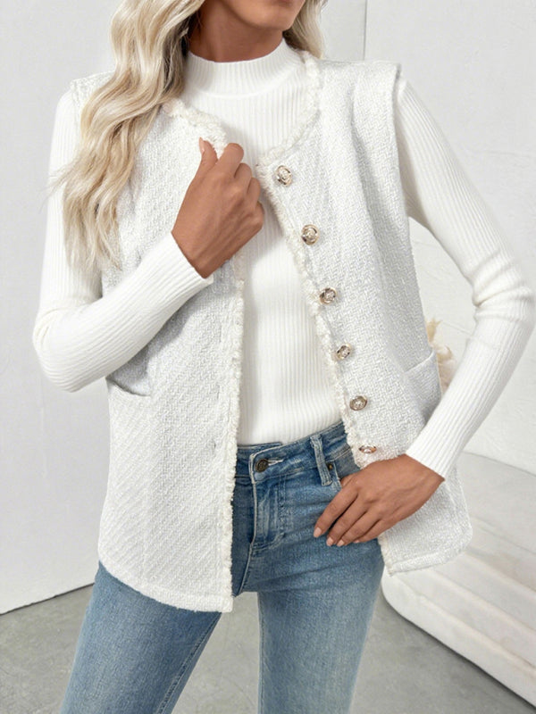 Sleeveless Chanel Style Jacket Elegant Cardigan Vest