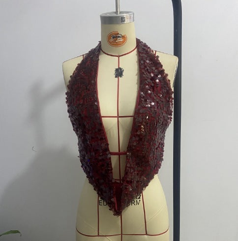 Sequined Halter Back Top