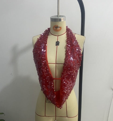 Sequined Halter Back Top