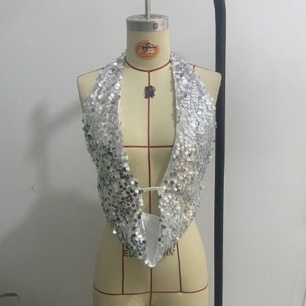 Sequined Halter Back Top