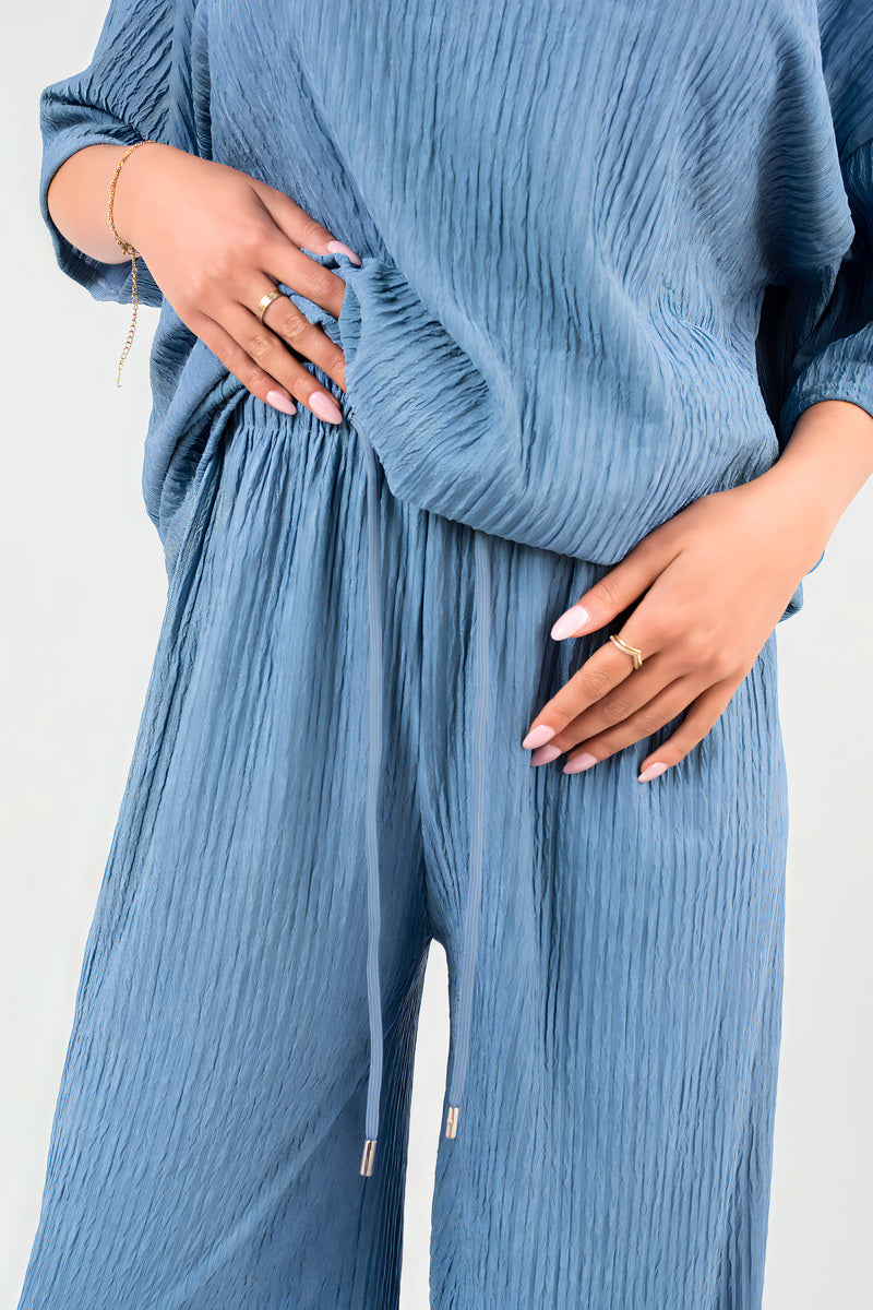 Ribbed Oversized Top and Drawstring Wide Leg Trouser Co-ord Set