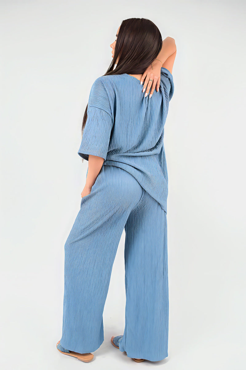 Ribbed Oversized Top and Drawstring Wide Leg Trouser Co-ord Set
