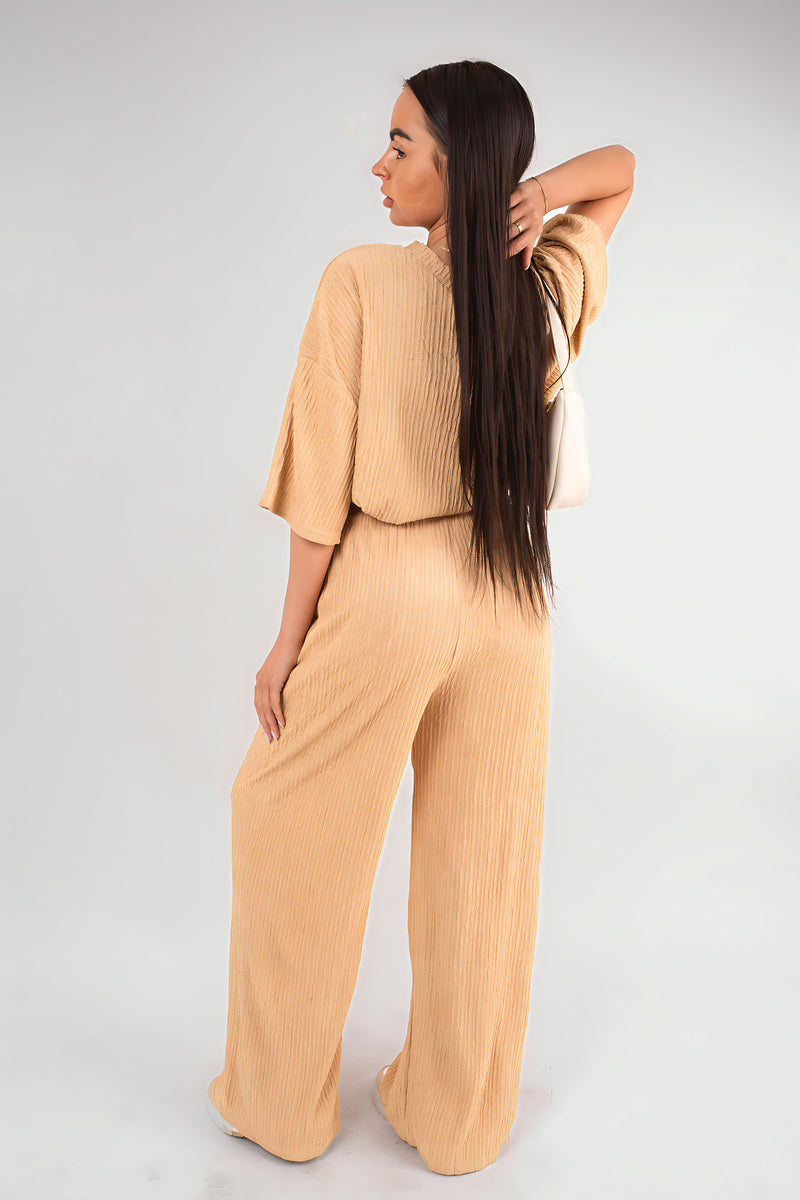 Ribbed Oversized Top and Drawstring Wide Leg Trouser Co-ord Set