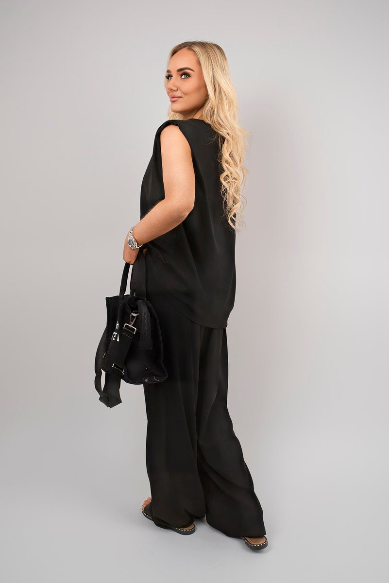 Sleeveless Relaxed Fit Top and Wide Leg Trouser Co-Ord Set
