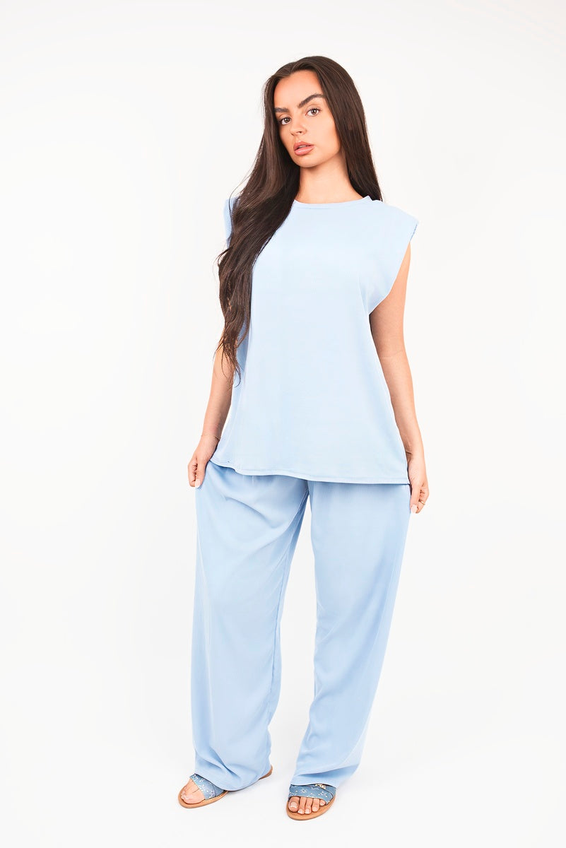 Sleeveless Relaxed Fit Top and Wide Leg Trouser Co-Ord Set