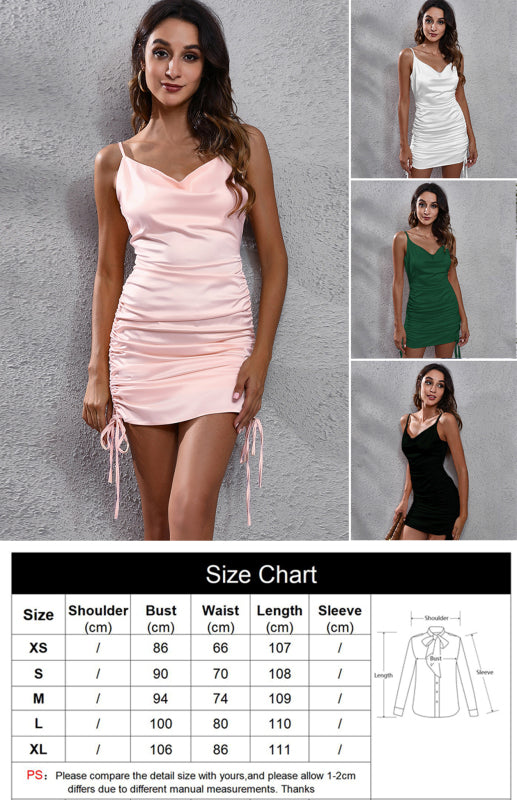 Women's V-Neck Halter Pleated One-Step Skirt Colored Ding Halter Dress