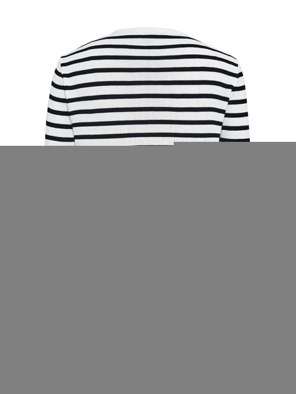 Women's striped simple cardigan shorts two-piece suit