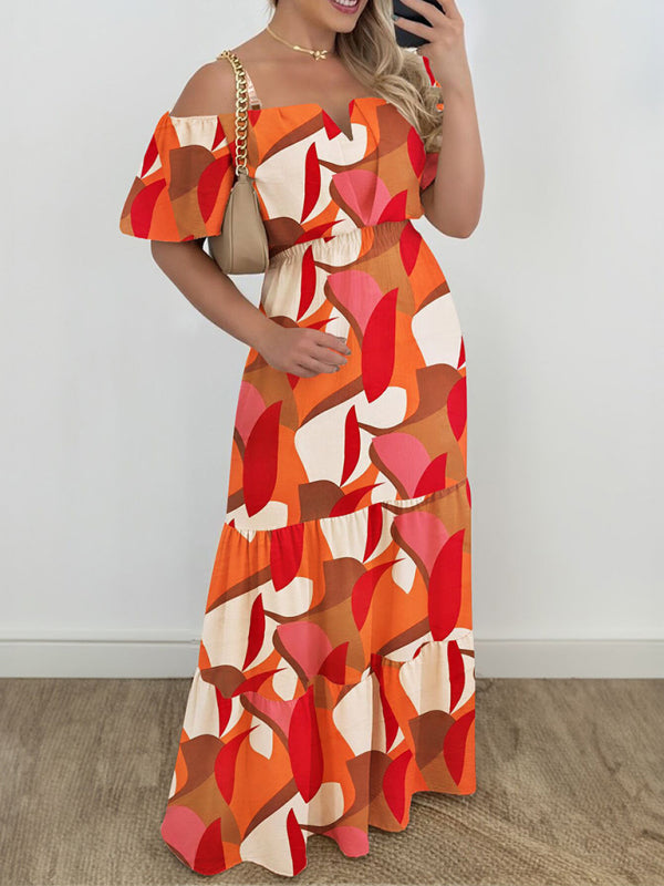 Contrast Colour One Shoulder Short Sleeve Dress