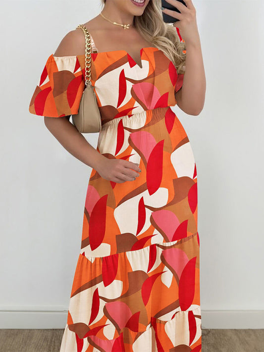Contrast Colour One Shoulder Short Sleeve Dress