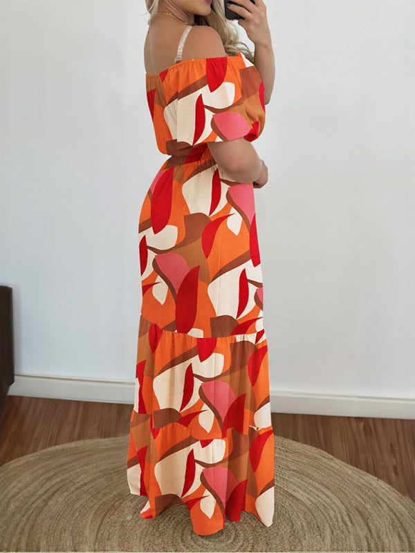 Contrast Colour One Shoulder Short Sleeve Dress