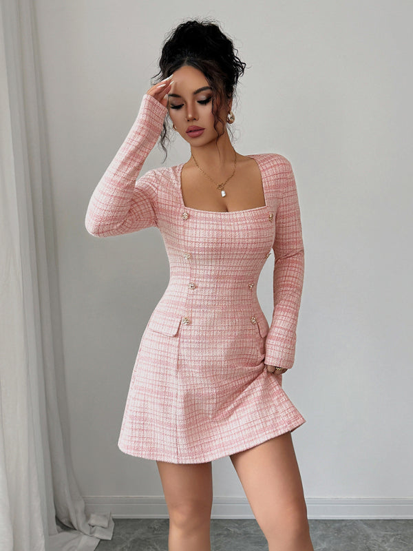 plaid long sleeve skirt dress