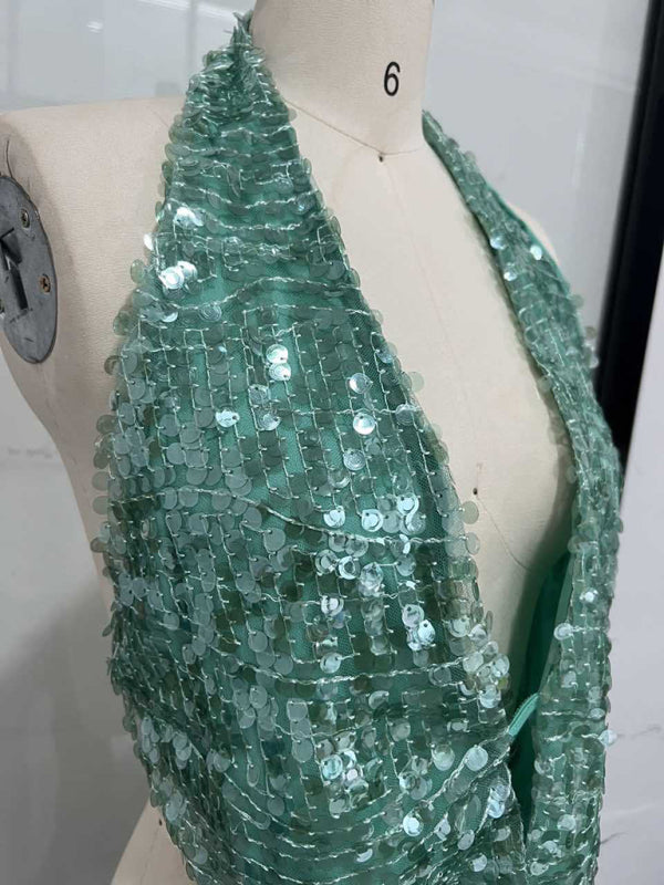 Sequined Halter Back Top