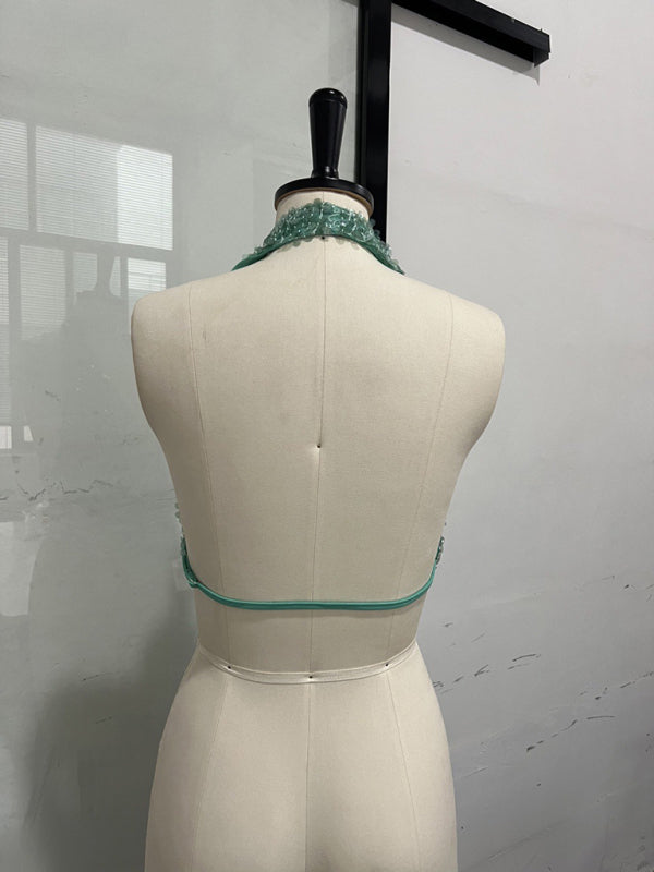 Sequined Halter Back Top
