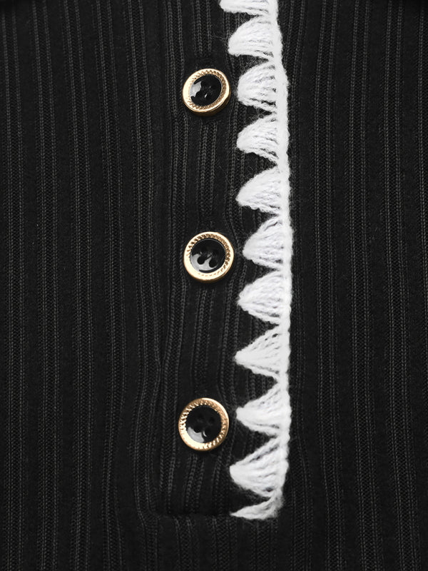 Knitted slim-waist A-line long-sleeved dress