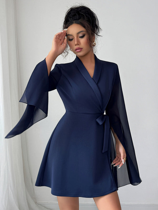 Elegant long-sleeved tie dress