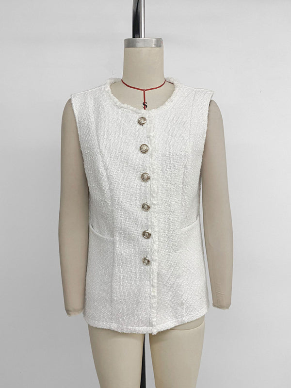 Sleeveless Chanel Style Jacket Elegant Cardigan Vest