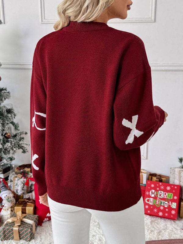 Red Bow Jacquard Sweater